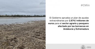 El Gobierno aprueba un plan de ayudas extraordinarias por 2.874,1 millones de euros para el sector agrario y pesquero afectado por las borrascas en Andalucía y Extremadura