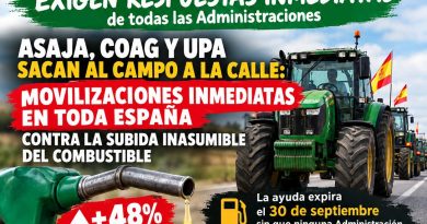 ASAJA, COAG y UPA sacan al campo a la calle: movilizaciones en toda España contra la subida del combustible ASAJA, COAG y UPA sacan al campo a la calle: movilizaciones en toda España contra la subida del combustible